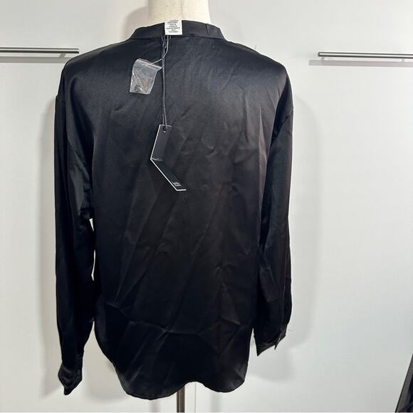 Nicole Miller Size Large Black V-Neck Career Blouse Top Neutral Basic Business - Picture 4 of 9